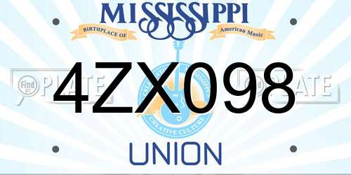 4ZX098 Mississippi License Plate