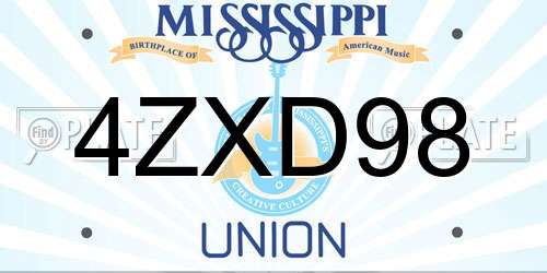 4ZXD98 Mississippi License Plate