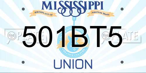 501BT5 Mississippi License Plate