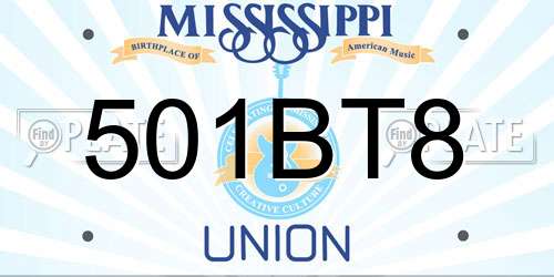 501BT8 Mississippi License Plate