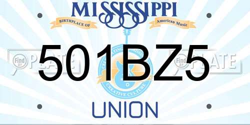 501BZ5 Mississippi License Plate