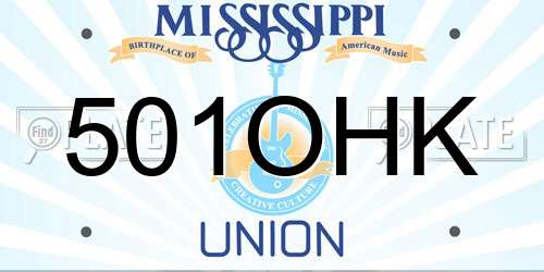 501OHK Mississippi License Plate