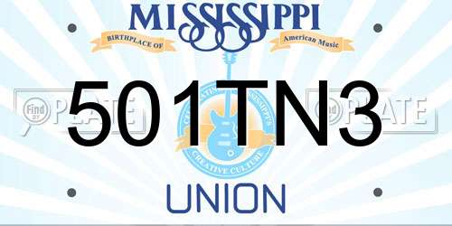 501TN3 Mississippi License Plate