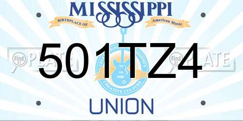 501TZ4 Mississippi License Plate