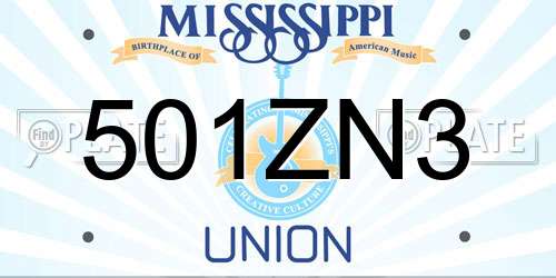 501ZN3 Mississippi License Plate