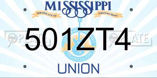 501ZT4 Mississippi License Plate