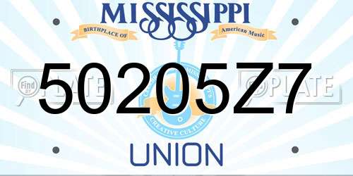 50205Z7 Mississippi License Plate