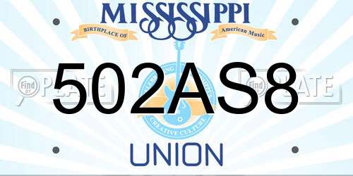 502AS8 Mississippi License Plate