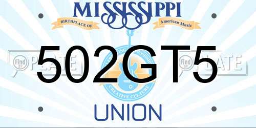 502GT5 Mississippi License Plate