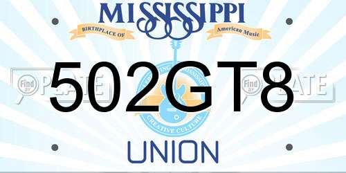 502GT8 Mississippi License Plate