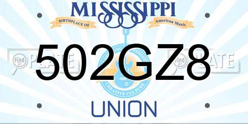 502GZ8 Mississippi License Plate