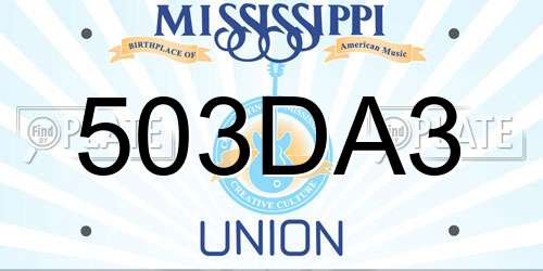 503DA3 Mississippi License Plate