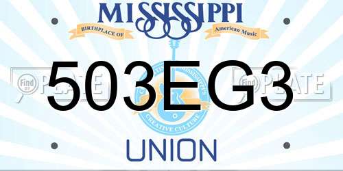 503EG3 Mississippi License Plate