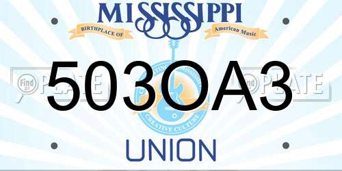 503OA3 Mississippi License Plate