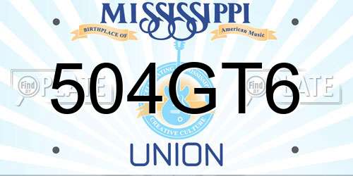 504GT6 Mississippi License Plate