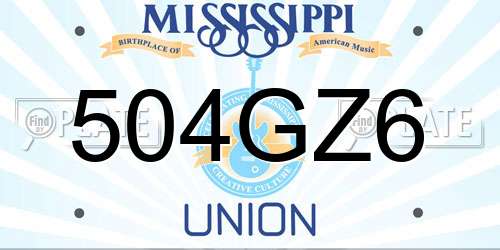 504GZ6 Mississippi License Plate