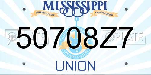 50708Z7 Mississippi License Plate