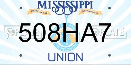 508HA7 Mississippi License Plate