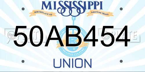 50AB454 Mississippi License Plate