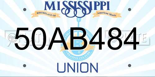 50AB484 Mississippi License Plate
