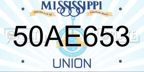 50AE653 Mississippi License Plate