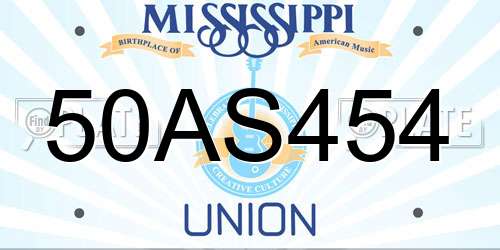 50AS454 Mississippi License Plate