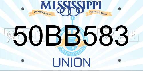 50BB583 Mississippi License Plate