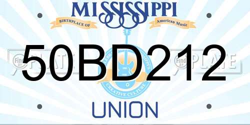 50BD212 Mississippi License Plate