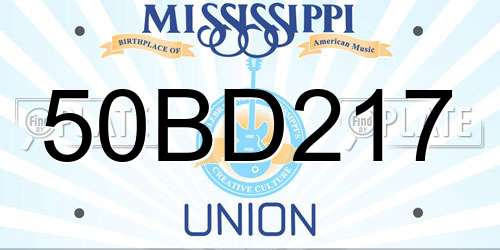 50BD217 Mississippi License Plate