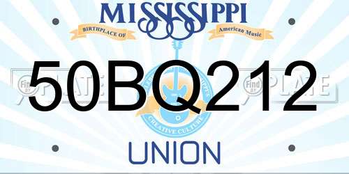 50BQ212 Mississippi License Plate