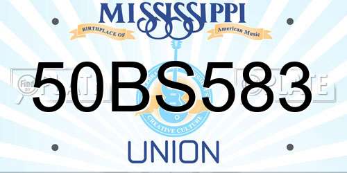 50BS583 Mississippi License Plate
