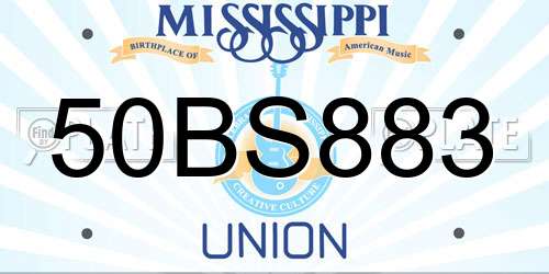 50BS883 Mississippi License Plate