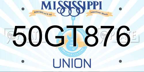 50GT876 Mississippi License Plate