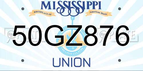 50GZ876 Mississippi License Plate