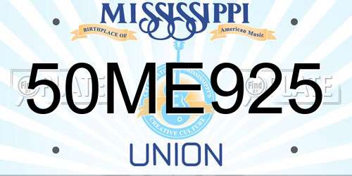 50ME925 Mississippi License Plate