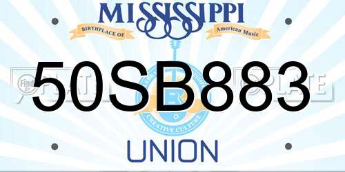 50SB883 Mississippi License Plate