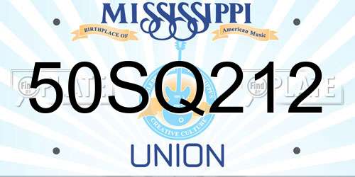 50SQ212 Mississippi License Plate