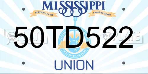 50TD522 Mississippi License Plate