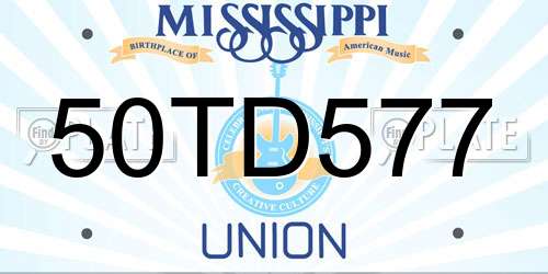 50TD577 Mississippi License Plate