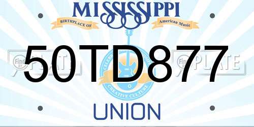 50TD877 Mississippi License Plate
