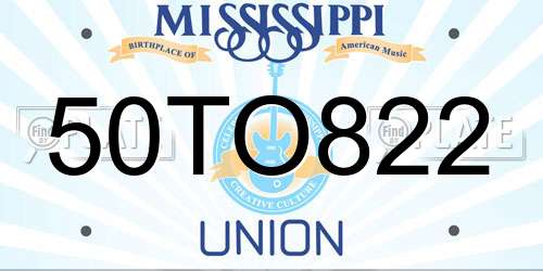 50TO822 Mississippi License Plate