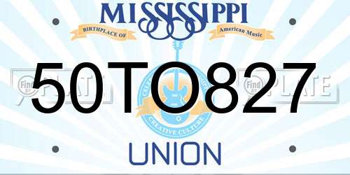 50TO827 Mississippi License Plate