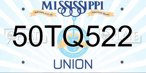 50TQ522 Mississippi License Plate