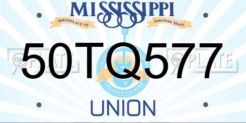 50TQ577 Mississippi License Plate
