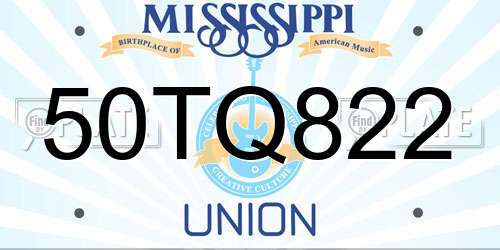 50TQ822 Mississippi License Plate