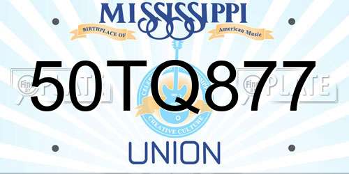 50TQ877 Mississippi License Plate
