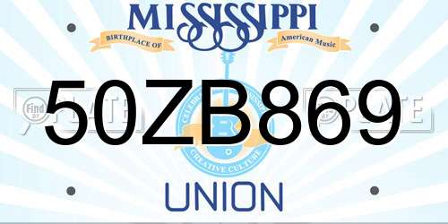50ZB869 Mississippi License Plate