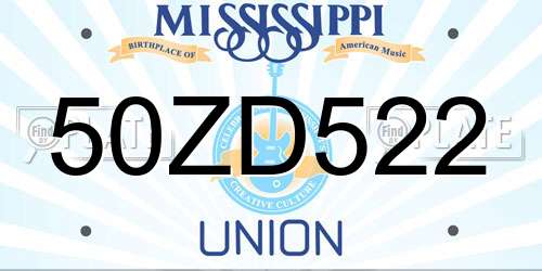 50ZD522 Mississippi License Plate