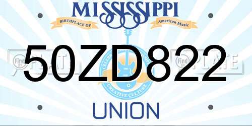 50ZD822 Mississippi License Plate