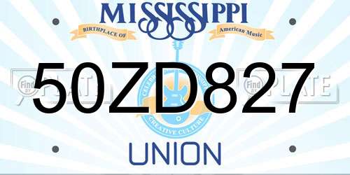 50ZD827 Mississippi License Plate